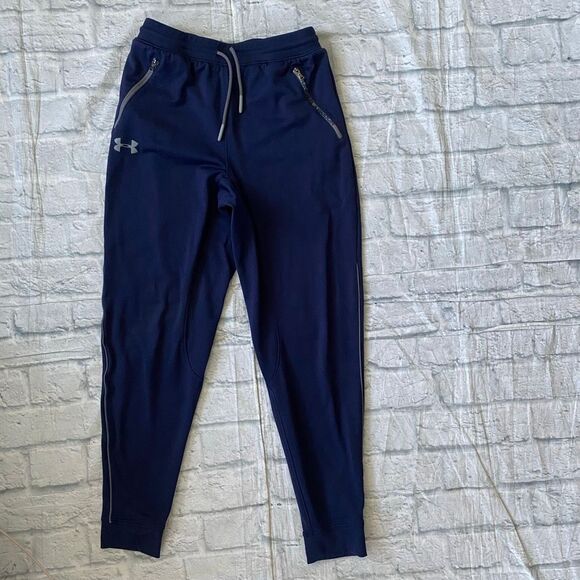 Under Armour loose fit boys youth L pull on joggers w/zipper close pockets navy - Picture 1 of 7